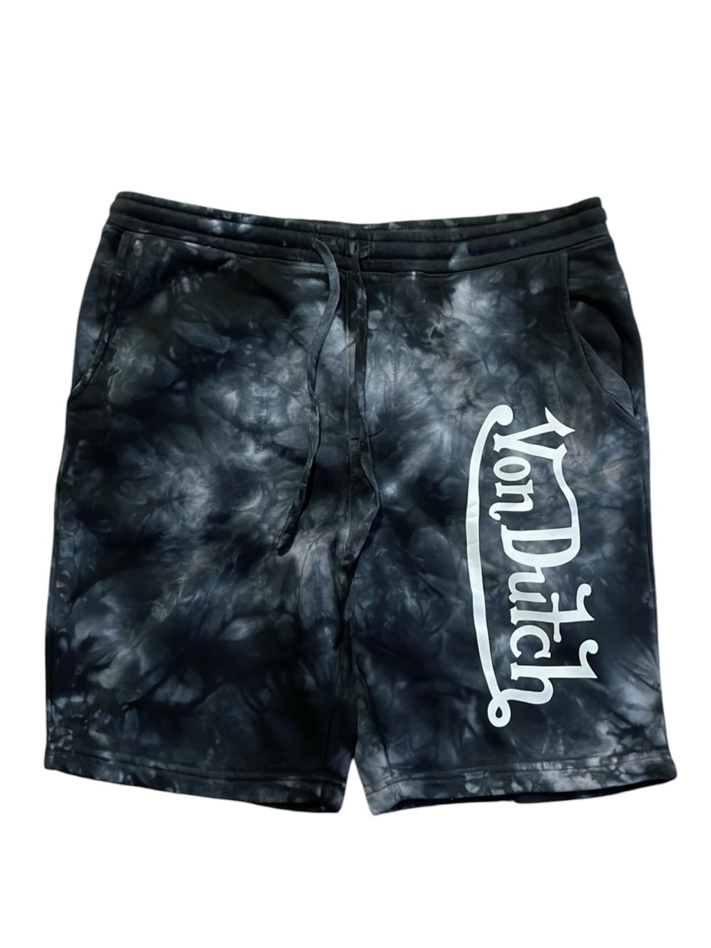 Von Dutch Black & Gray Tie-Dye Sweat Shorts with White Logo Sz  XL
